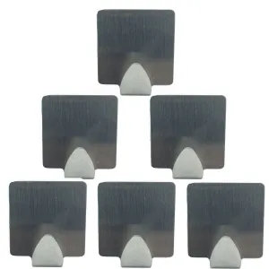 Doitb 6pcs Square Self Adhesive Mini Hook Cloth Key Hat Racket Hooks Stainless Steel Hanging Hooks for Bathroom Bedroom Office Cabinet Draw Clothes Kitchenware Hooks Hangers for Office and Kitchen