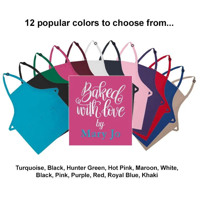 Personalized Apron Embroidered Baked With Love Design Add a Name